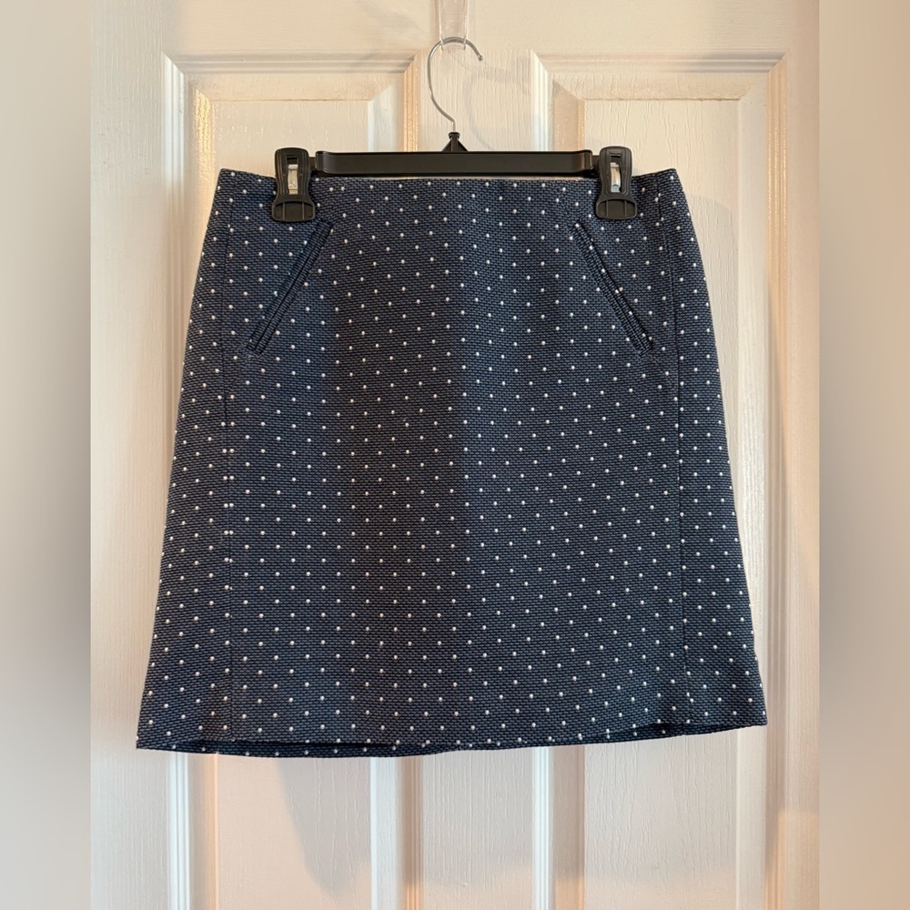Loft Navy Blue Polka Dot Skirt Size 4 Preppy Business Casual Office